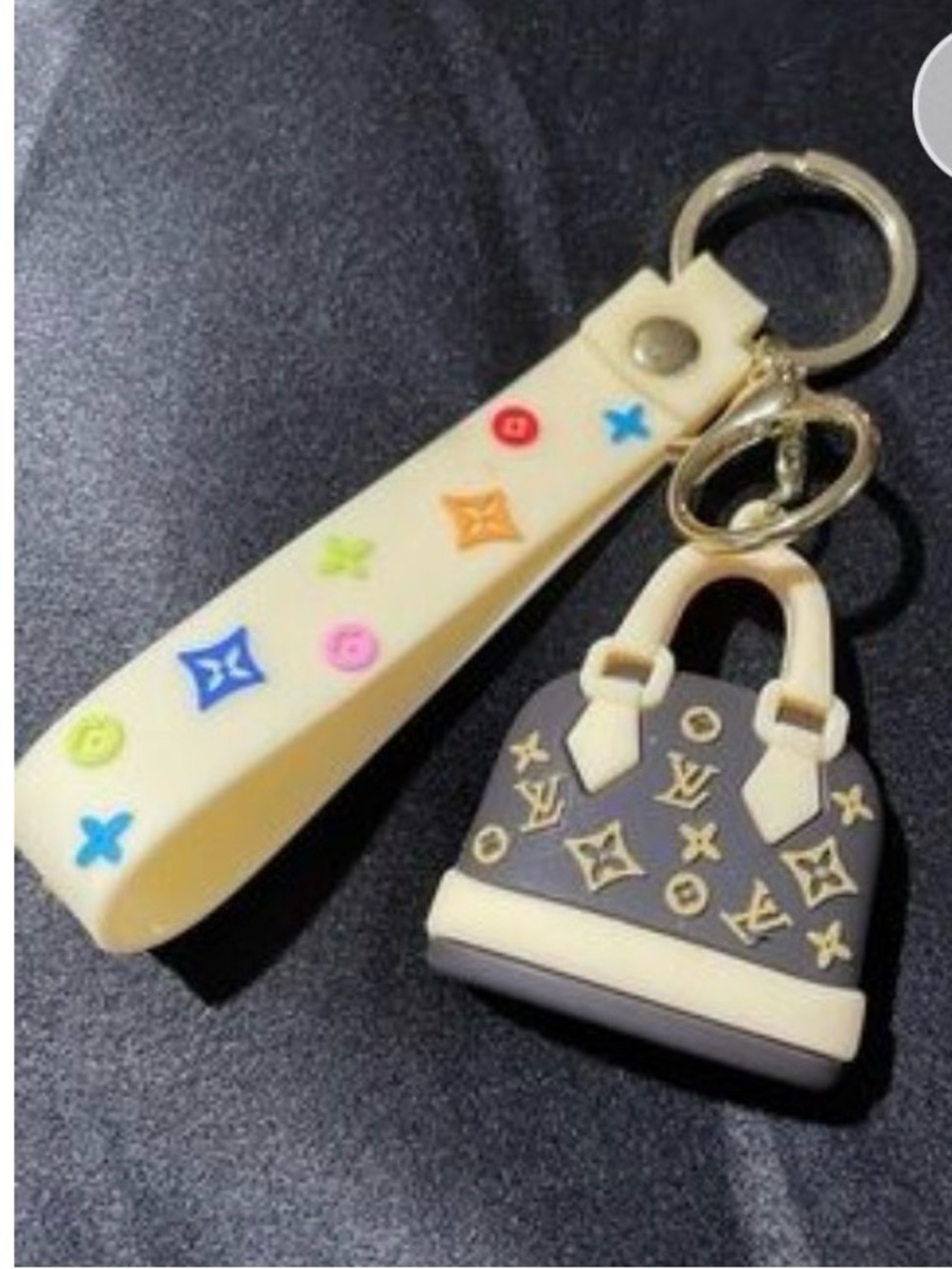 Black and Cream Mini Purse Keychain with Cream Strap